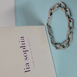 Lia Sophia Stamped Simple Silver Tone Bracelet Tennis Bangle
